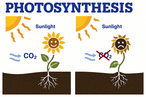 Diagram of Photosynthesis with and without CO2.